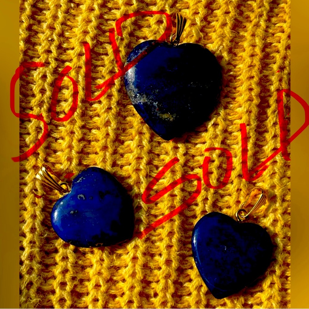 3 LAPIS Heart Pendants